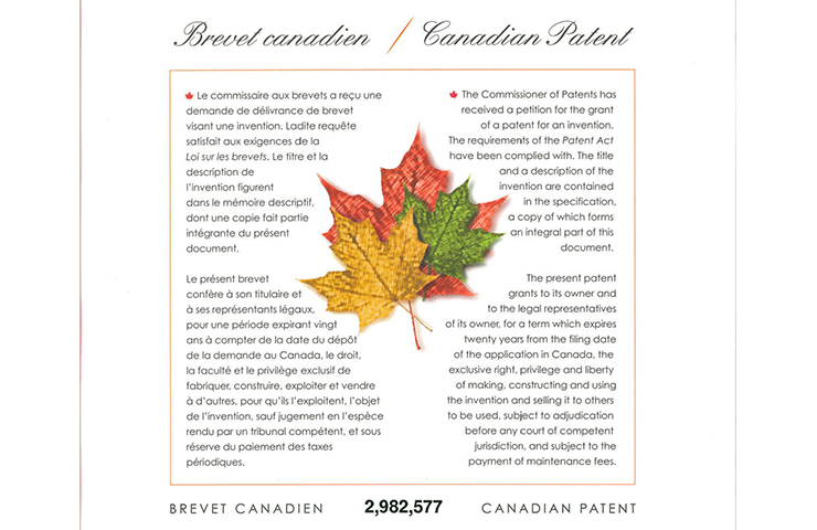 Patent for Radio Frequency technology in Canada